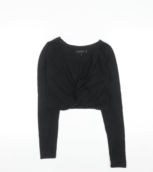 Night Addict Women’s Black Cropped V-Neck Long Sleeve T-Shirt M