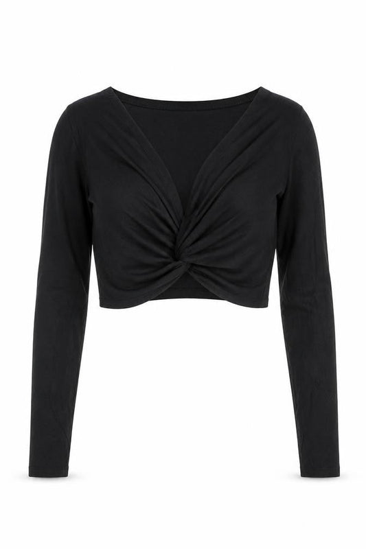 Night Addict Women’s Black Cropped V-Neck Long Sleeve T-Shirt M