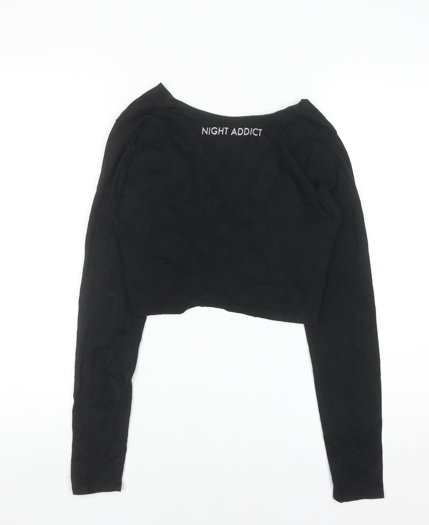 Night Addict Women’s Black Cropped V-Neck Long Sleeve T-Shirt M