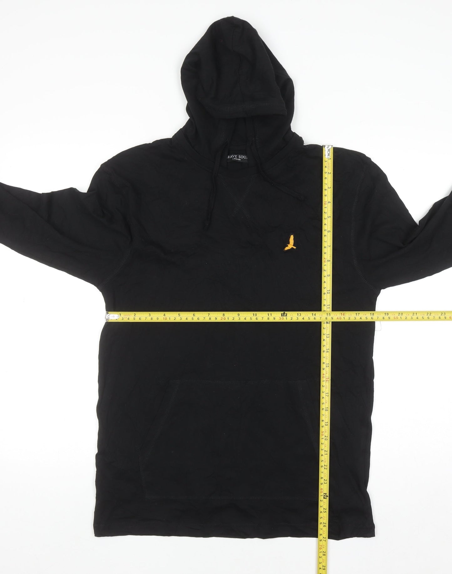 Brave Soul Men's Black Pullover Hoodie M Embroidered Logo Cotton