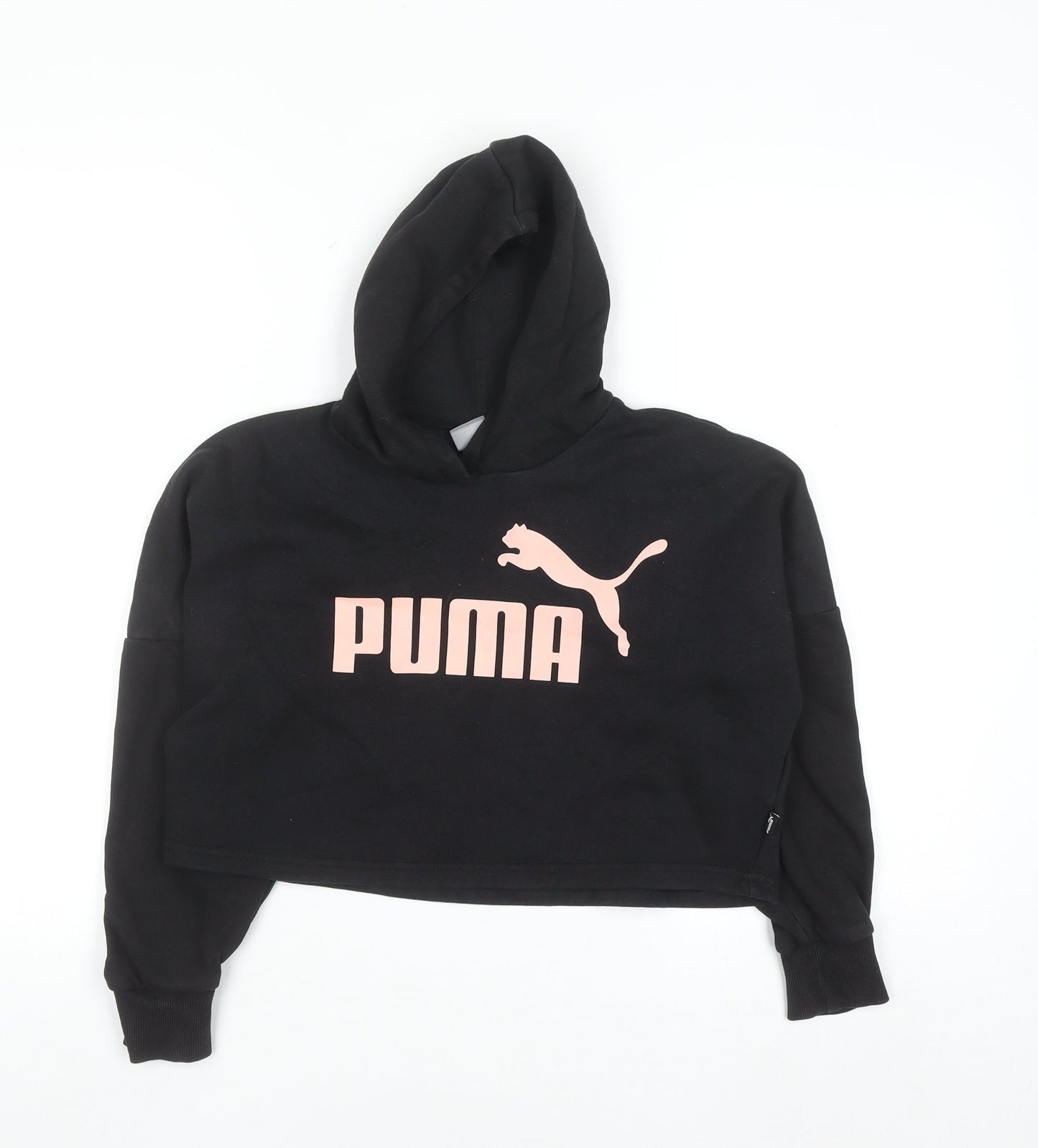 Puma Girls Black Hooded Pullover Sweatshirt 9-10 Years Logo Crop Style