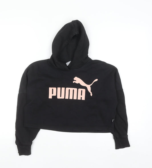 Puma Girls Black Hooded Pullover Sweatshirt 9-10 Years Logo Crop Style