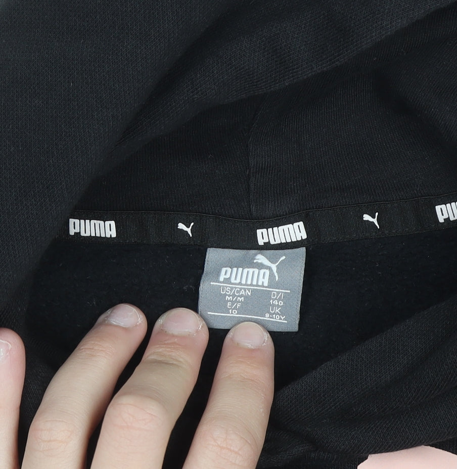 Puma Girls Black Hooded Pullover Sweatshirt 9-10 Years Logo Crop Style