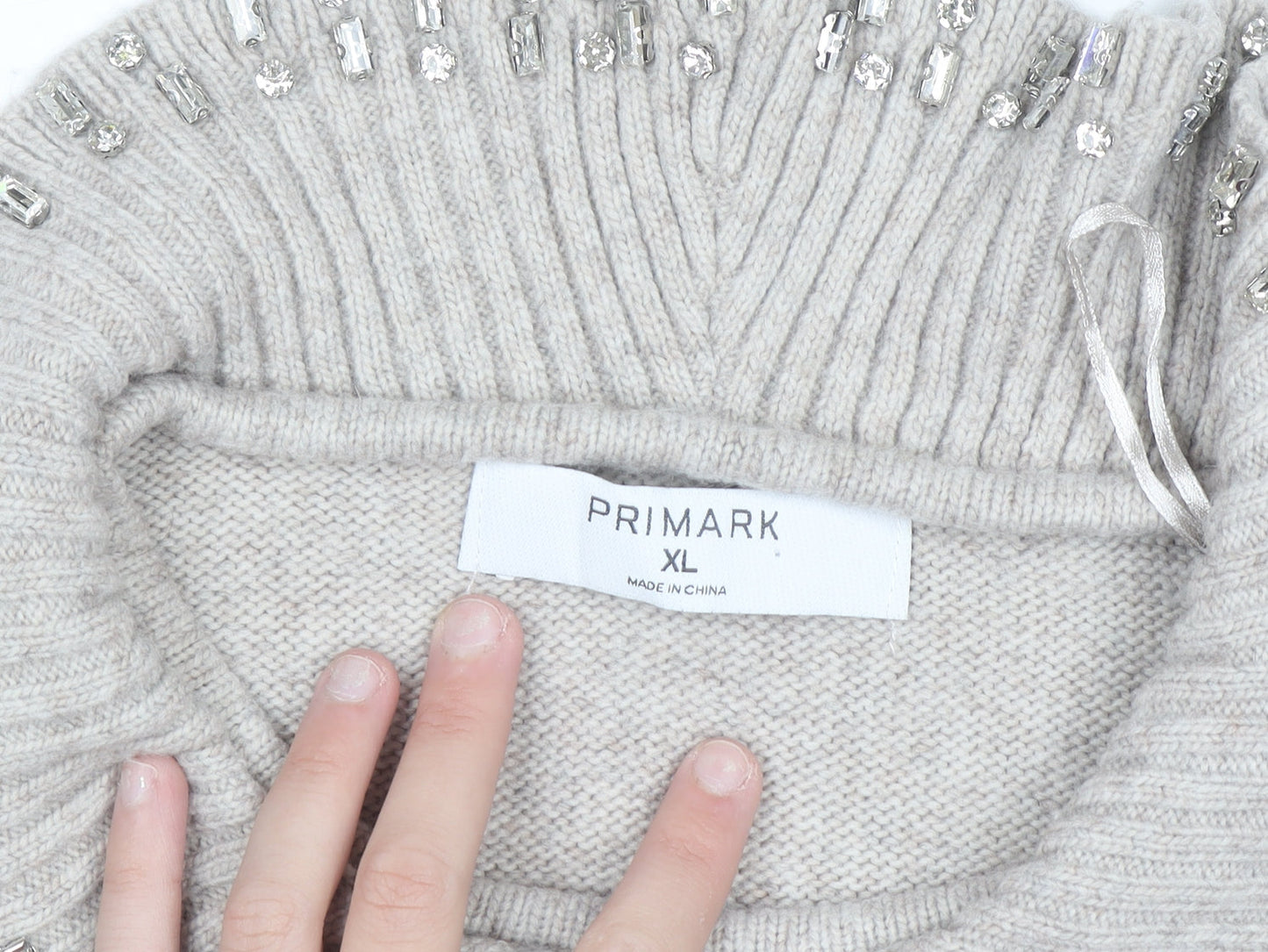 Primark Women Beige Jewel Collar Knit Jumper XL
