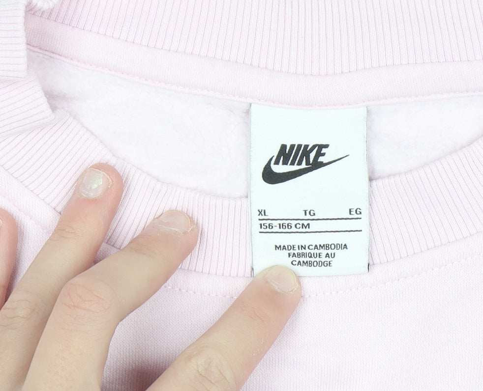 Nike Women's Pink Logo Crew Neck Pullover Sweatshirt XL