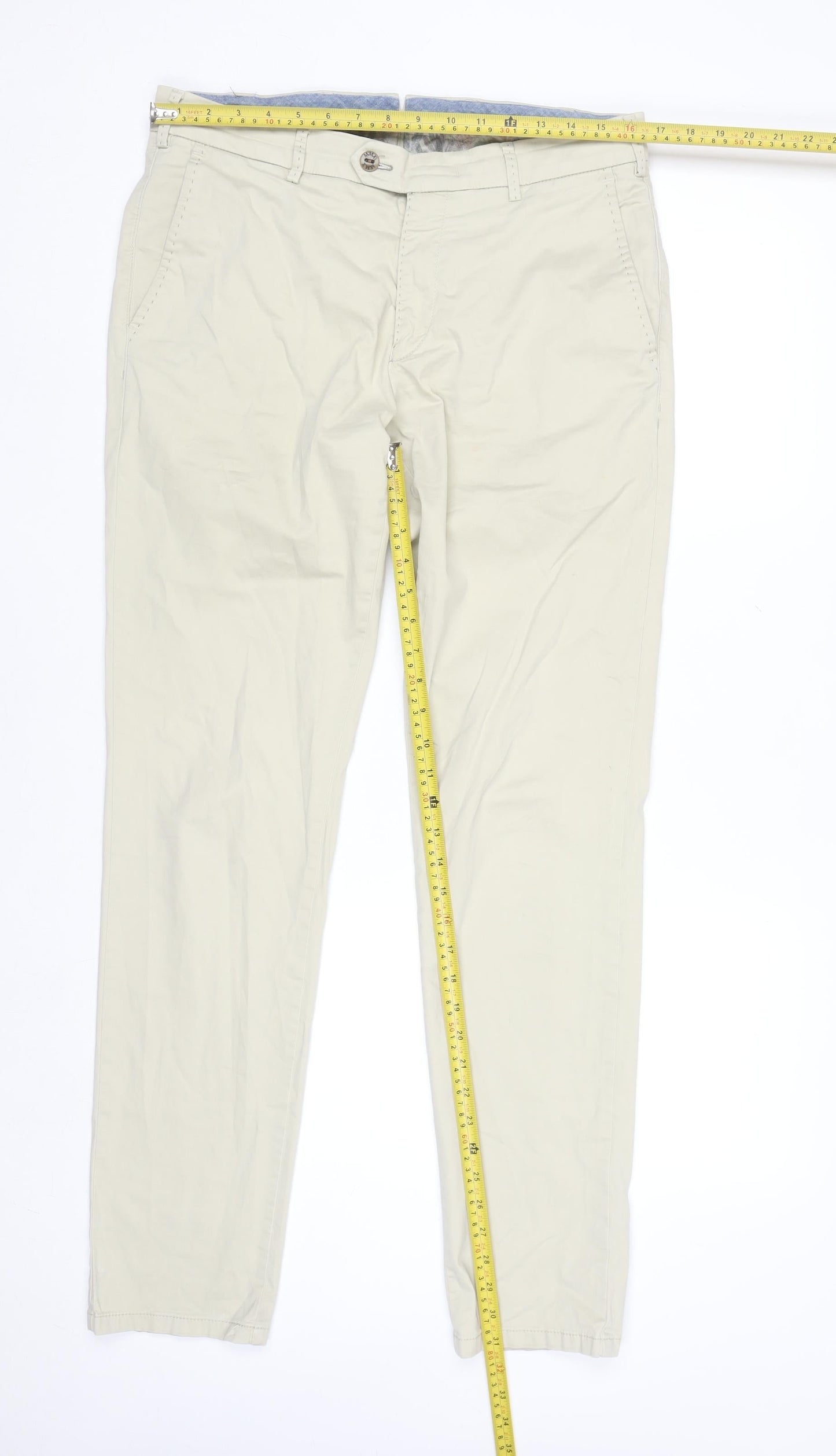 MMX Mens Beige Chino Trousers Size 32x34 Regular Fit Cotton