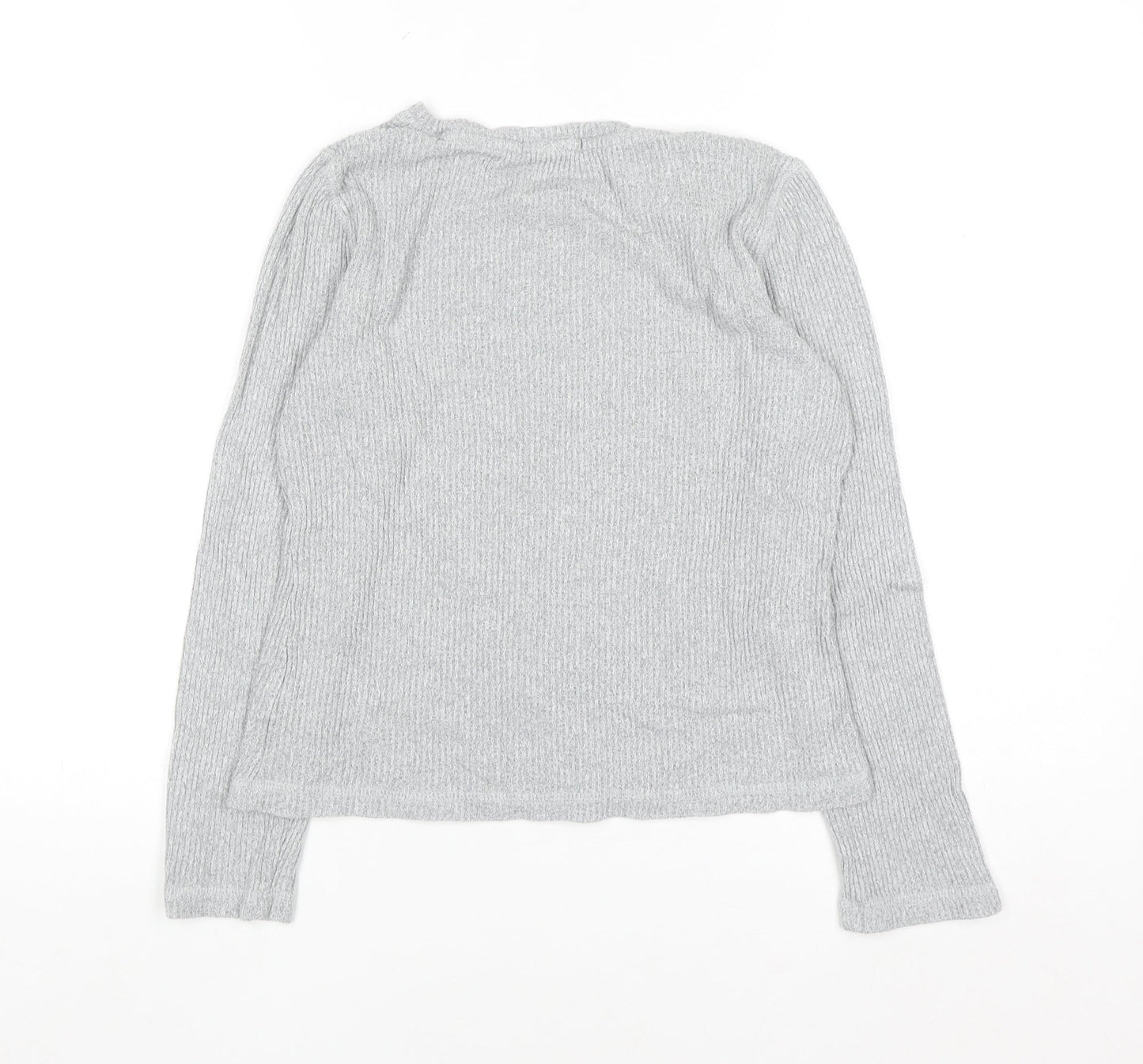 Oysho Women Grey Knit Long Sleeve Crew Neck Pullover Jumper XS