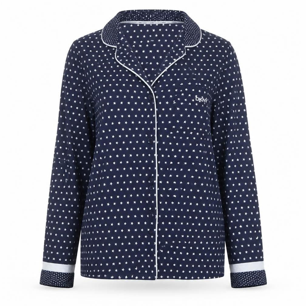 DKNY Women's Blue Star Print Long Sleeve Pyjama Top Size M