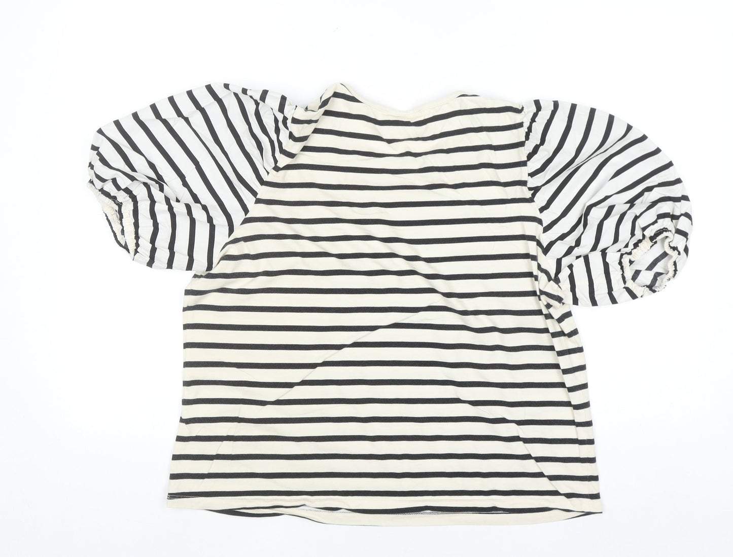 H&M Women Black Striped Puff Sleeve Jersey T-Shirt Size 16