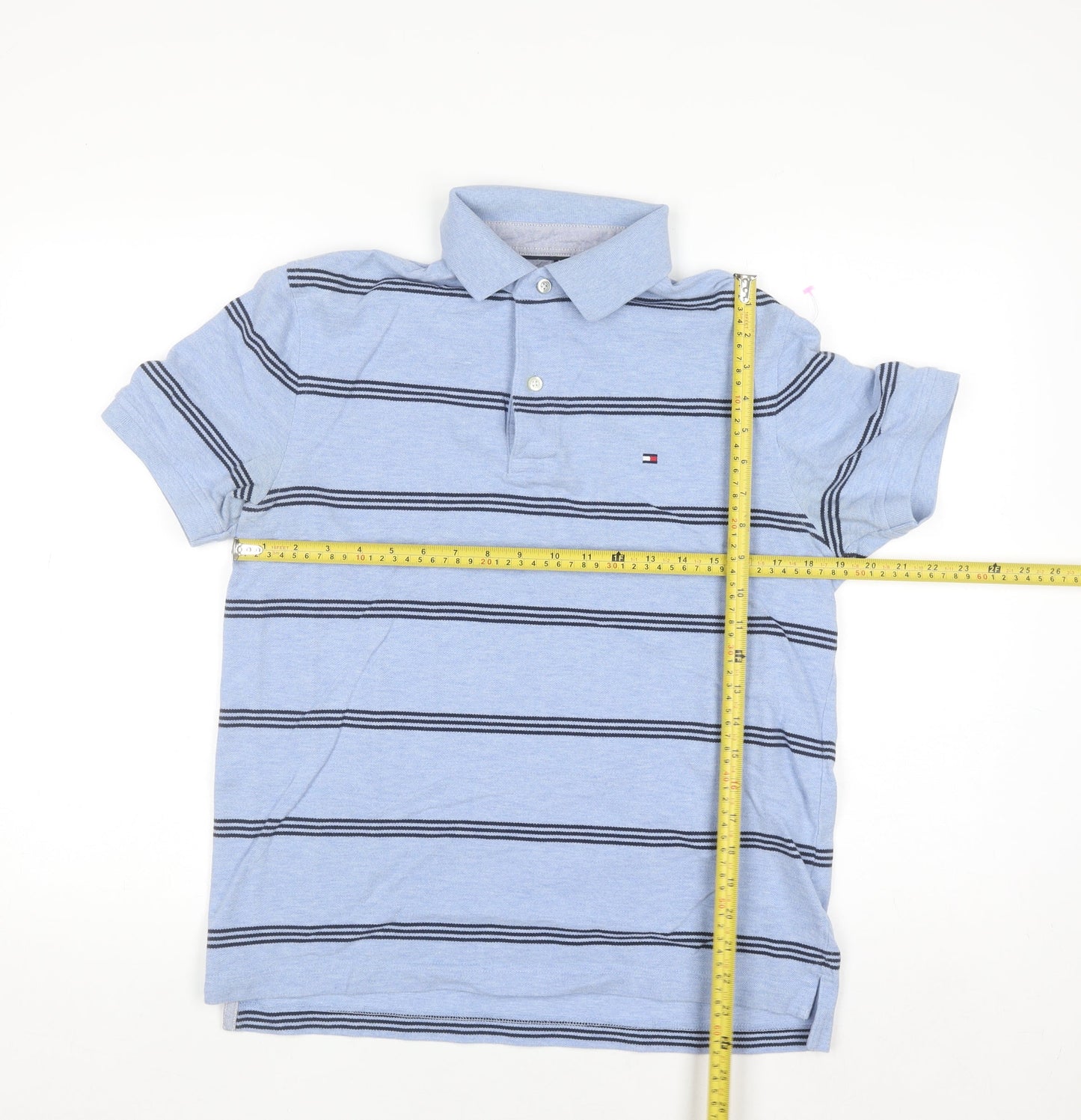 Tommy Hilfiger Men's Blue Striped Classic Fit Cotton Polo Shirt S