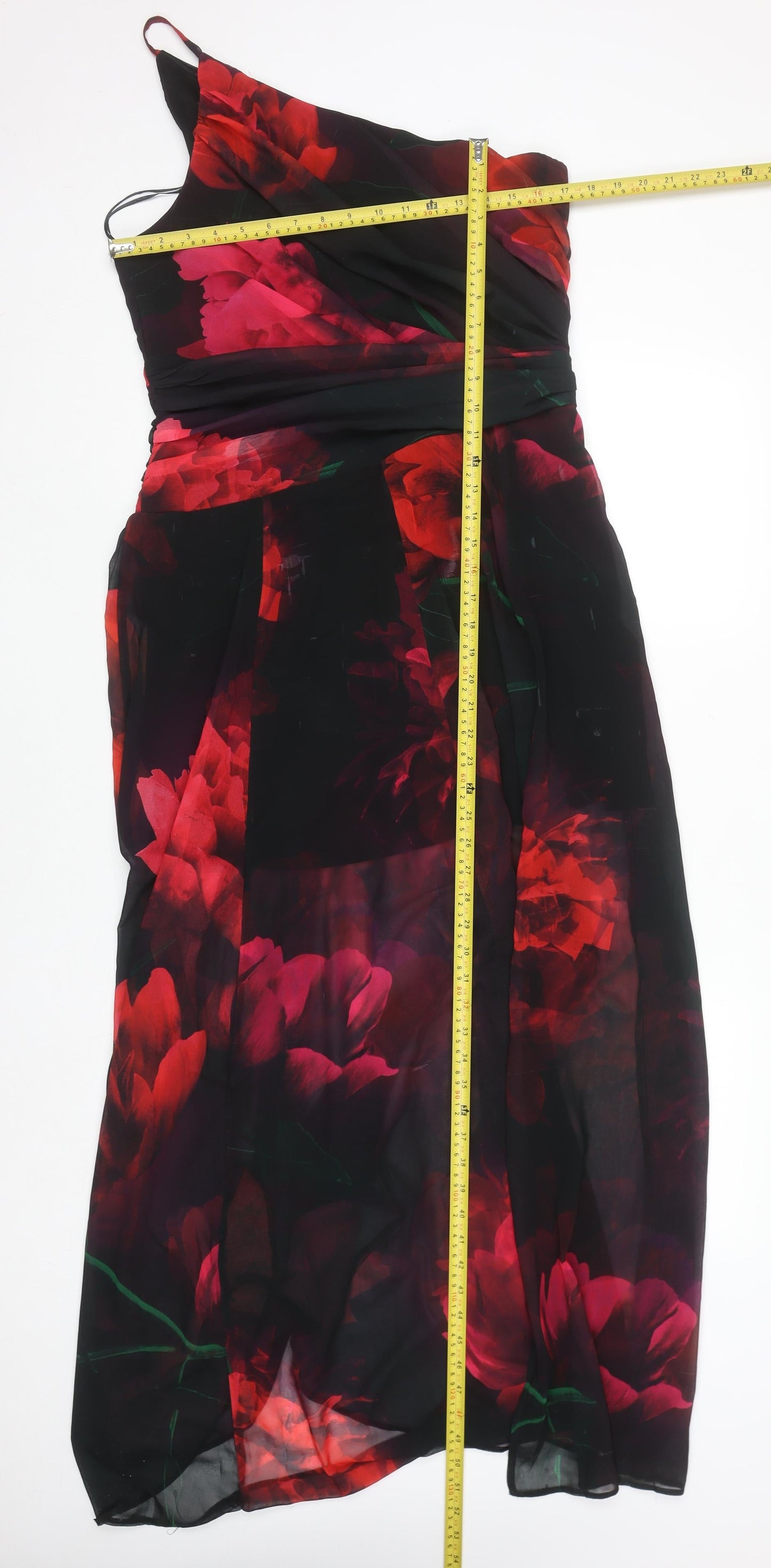 Lipsy Women’s Multicoloured Floral One Shoulder Chiffon Maxi Dress UK 14