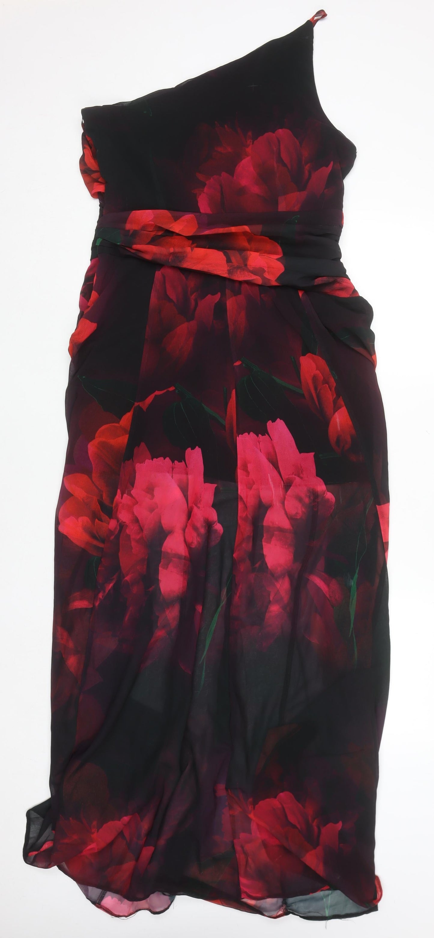 Lipsy Women’s Multicoloured Floral One Shoulder Chiffon Maxi Dress UK 14