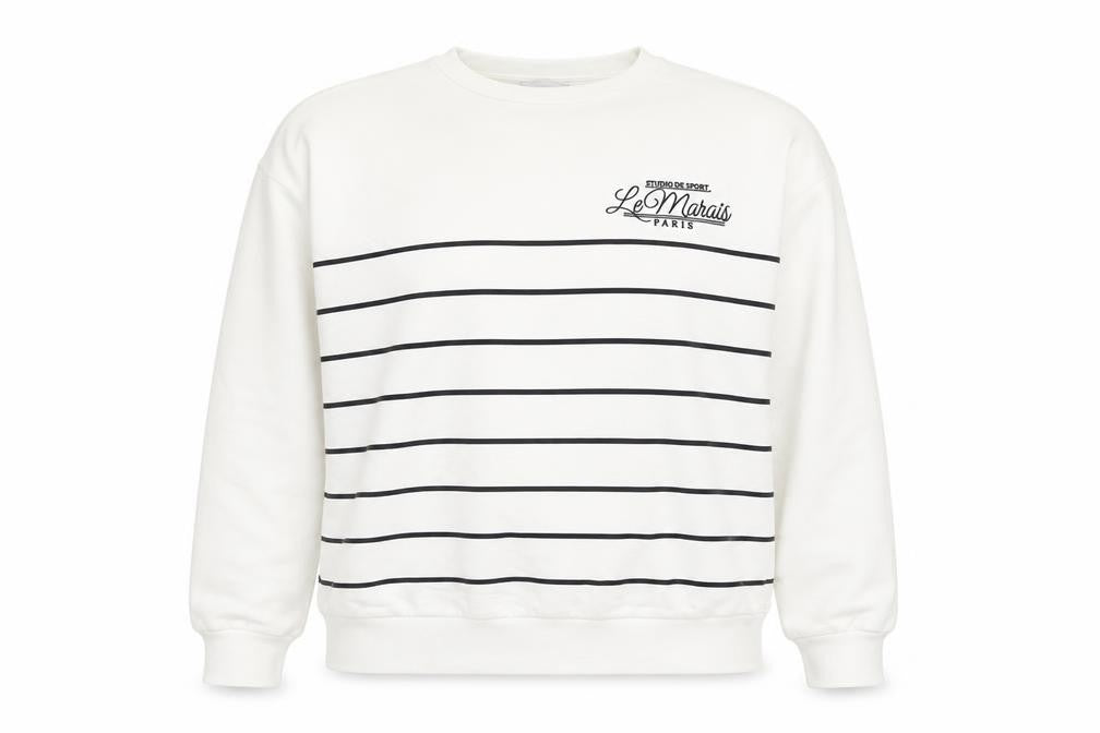 Papaya Womens White Striped Crew Neck Pullover Sweatshirt M