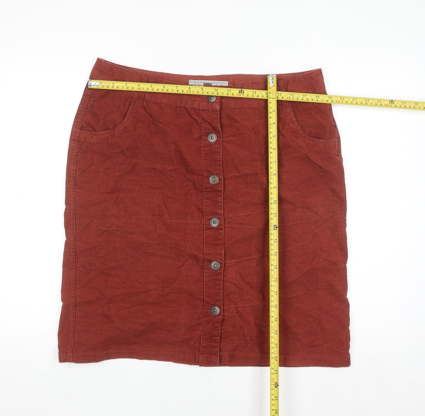 TU Women’s Brown Corduroy Button Front Knee Length Skirt Size 16