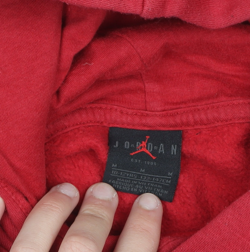 Jordan Boys Red Pullover Hoodie 10-12 Years Cotton Blend Fleece Kangaroo Pocket