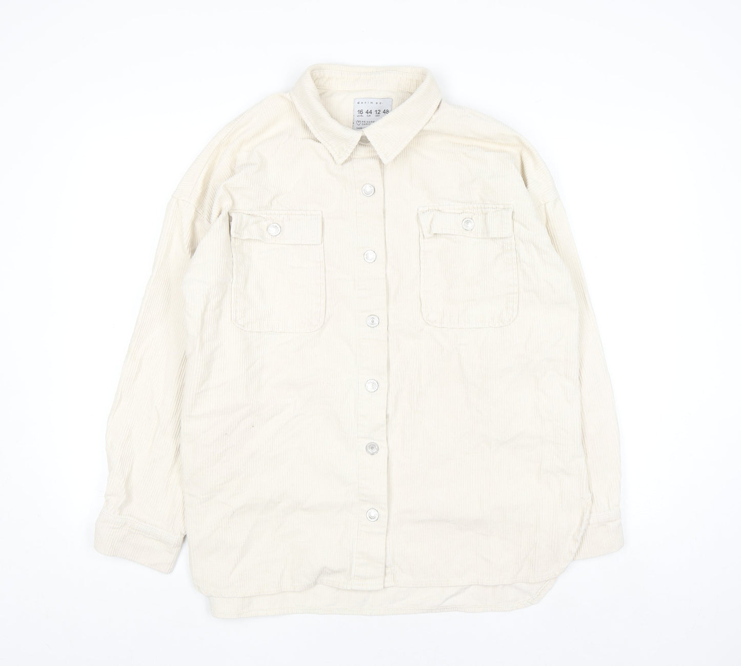 Primark Womens Ivory Corduroy Button-Up Shirt Size 16