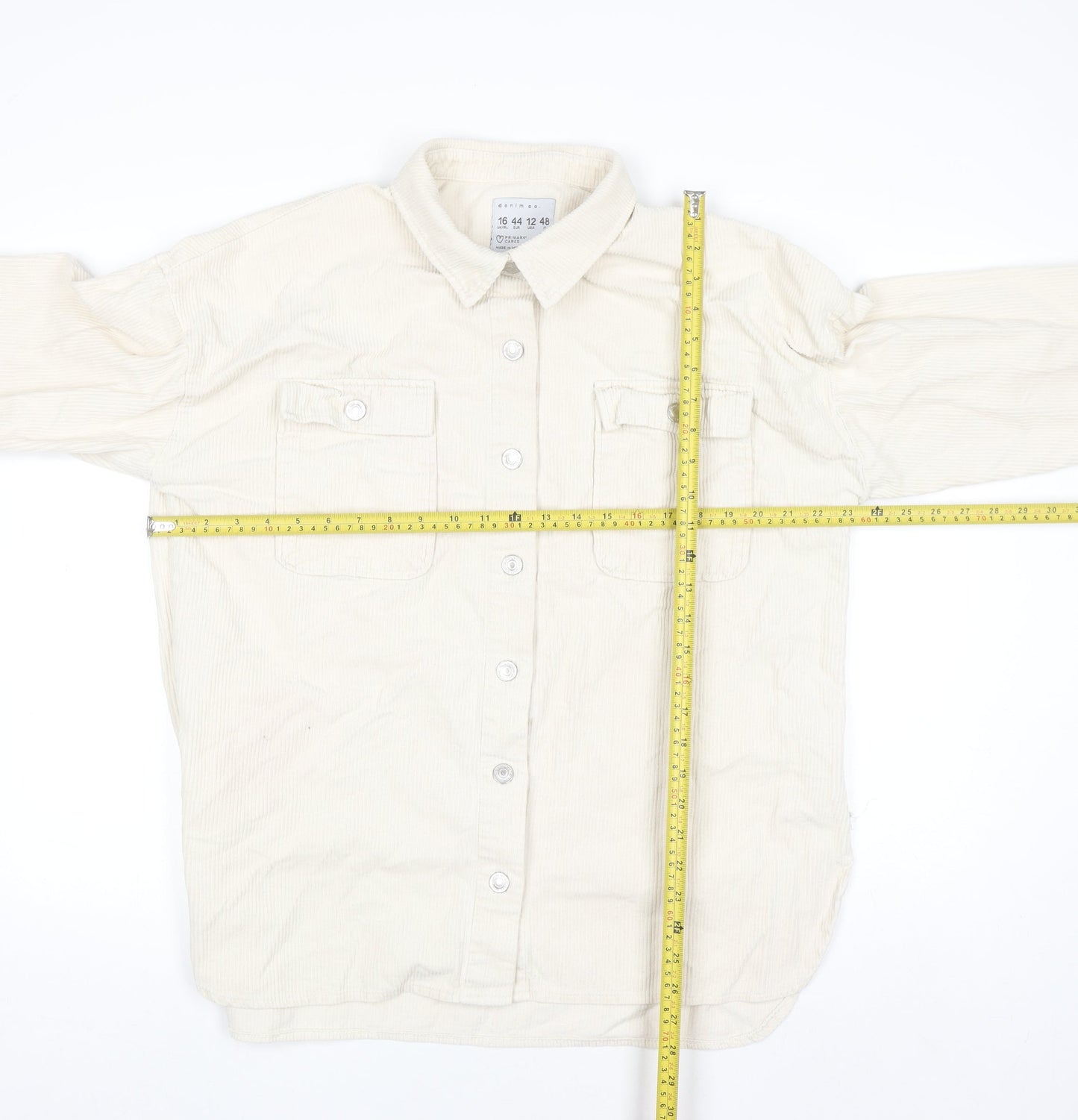Primark Womens Ivory Corduroy Button-Up Shirt Size 16