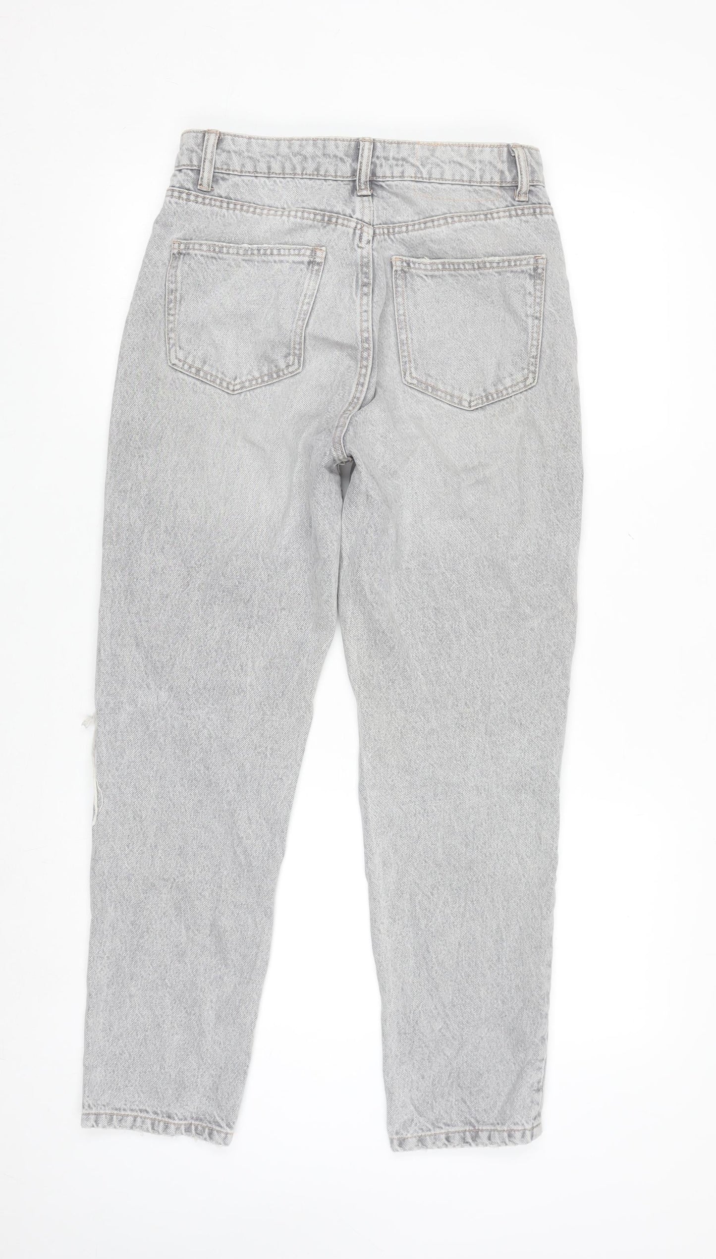 Zara Women Grey Distressed Mom Jeans Size 8 Relaxed Fit Denim
