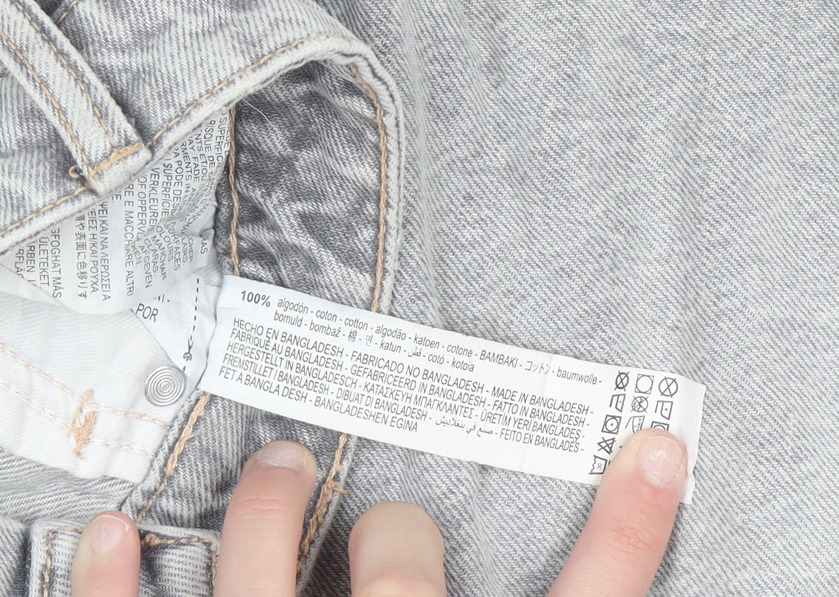 Zara Women Grey Distressed Mom Jeans Size 8 Relaxed Fit Denim