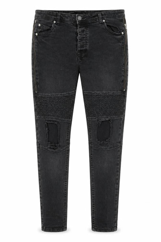 Brave Soul Men's Black Distressed Skinny Jeans 32R with Zip Detail