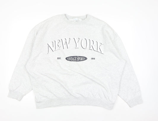 Primark Women Grey New York Vintage Sports Pullover Sweatshirt M