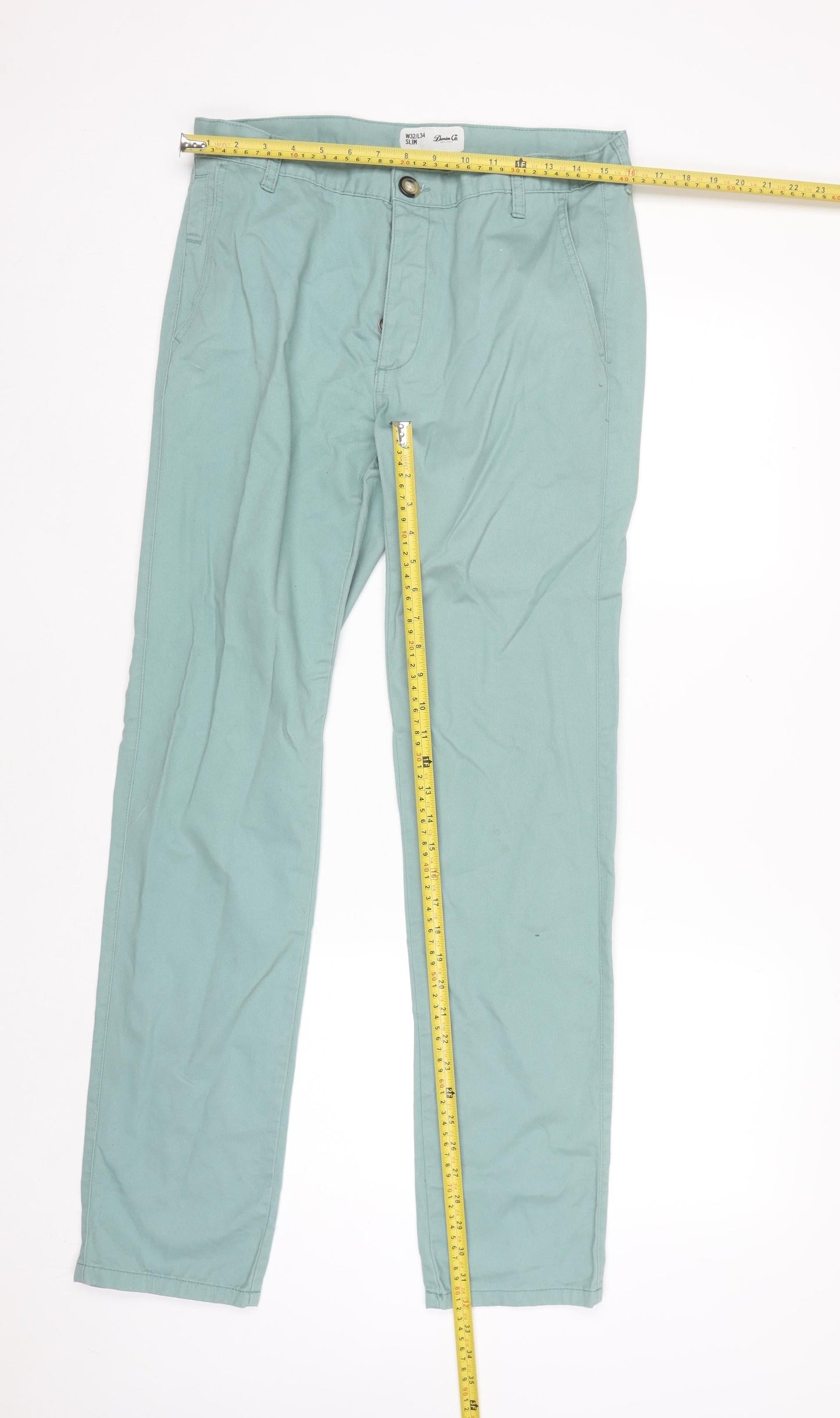 Denim Co. Men's Green Slim Fit Chino Trousers W32 L34