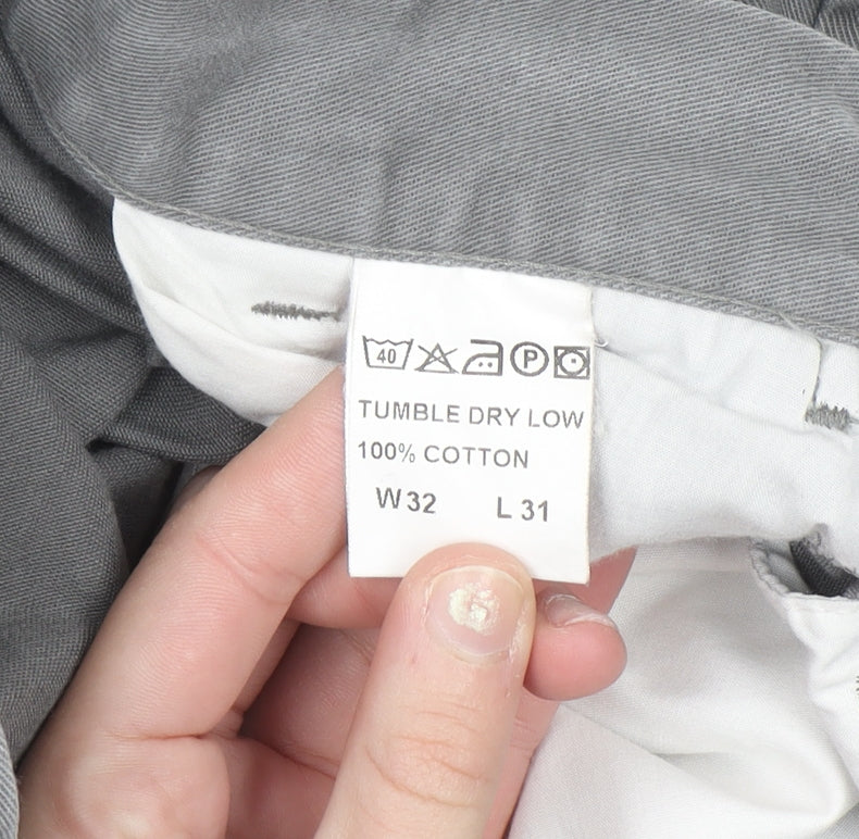 Original Khaki Co. Men's Grey Chino Trousers W32 L31 Cotton
