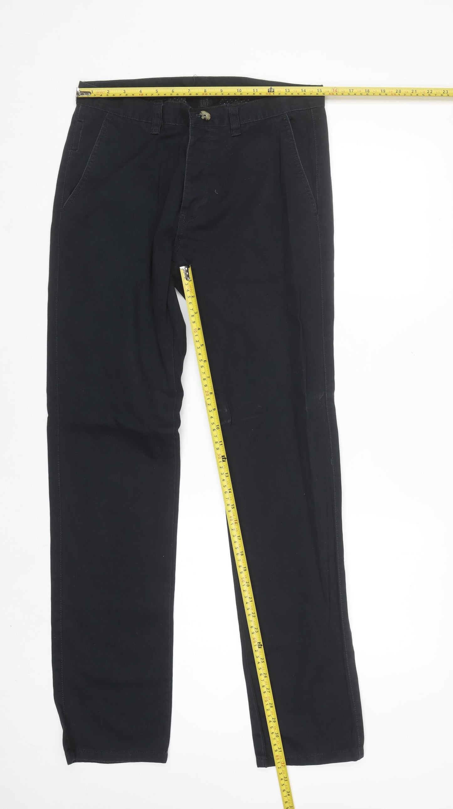 Denim Co. Men's Black Chino Trousers 32W 34L Regular Fit Cotton