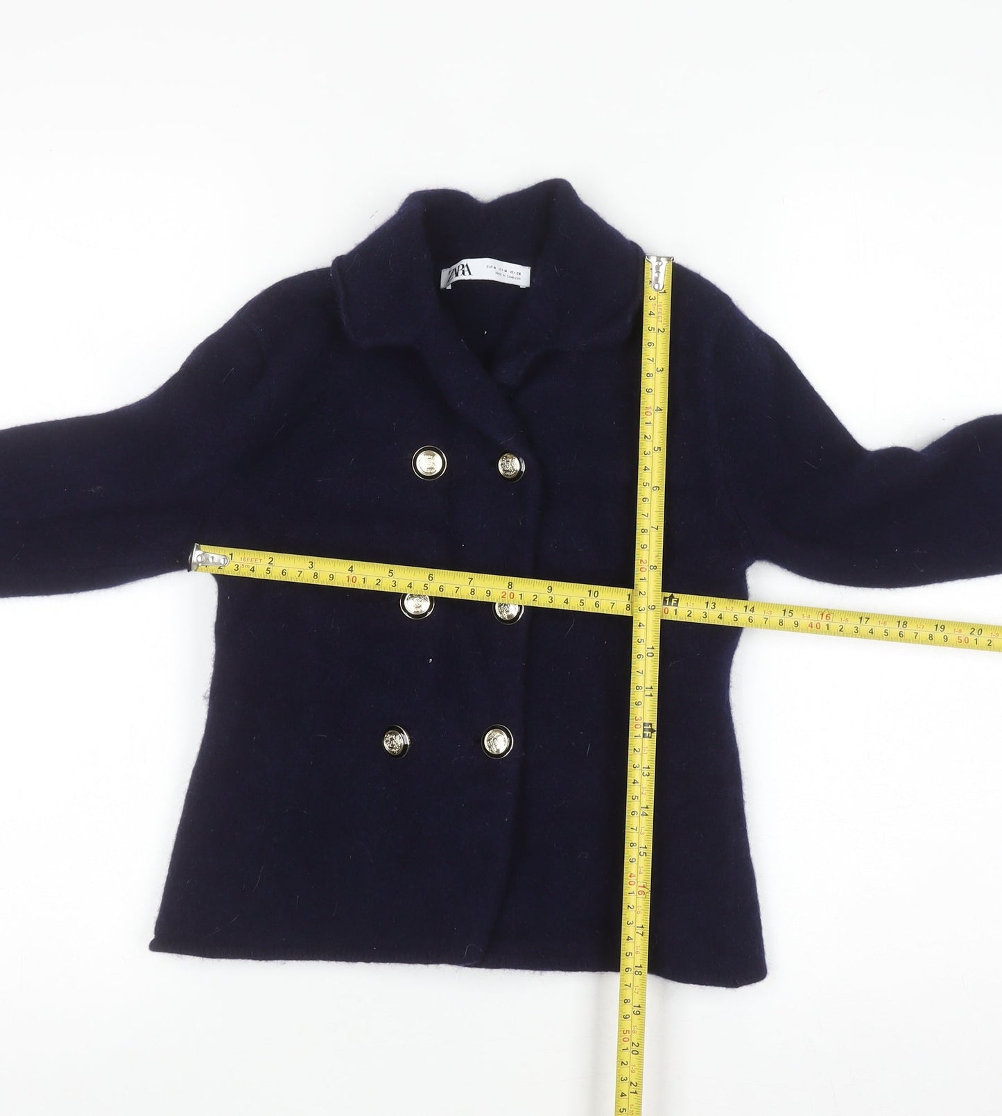 Zara Women's Blue Wool Pea Coat Jacket Size 12 Double-Breasted