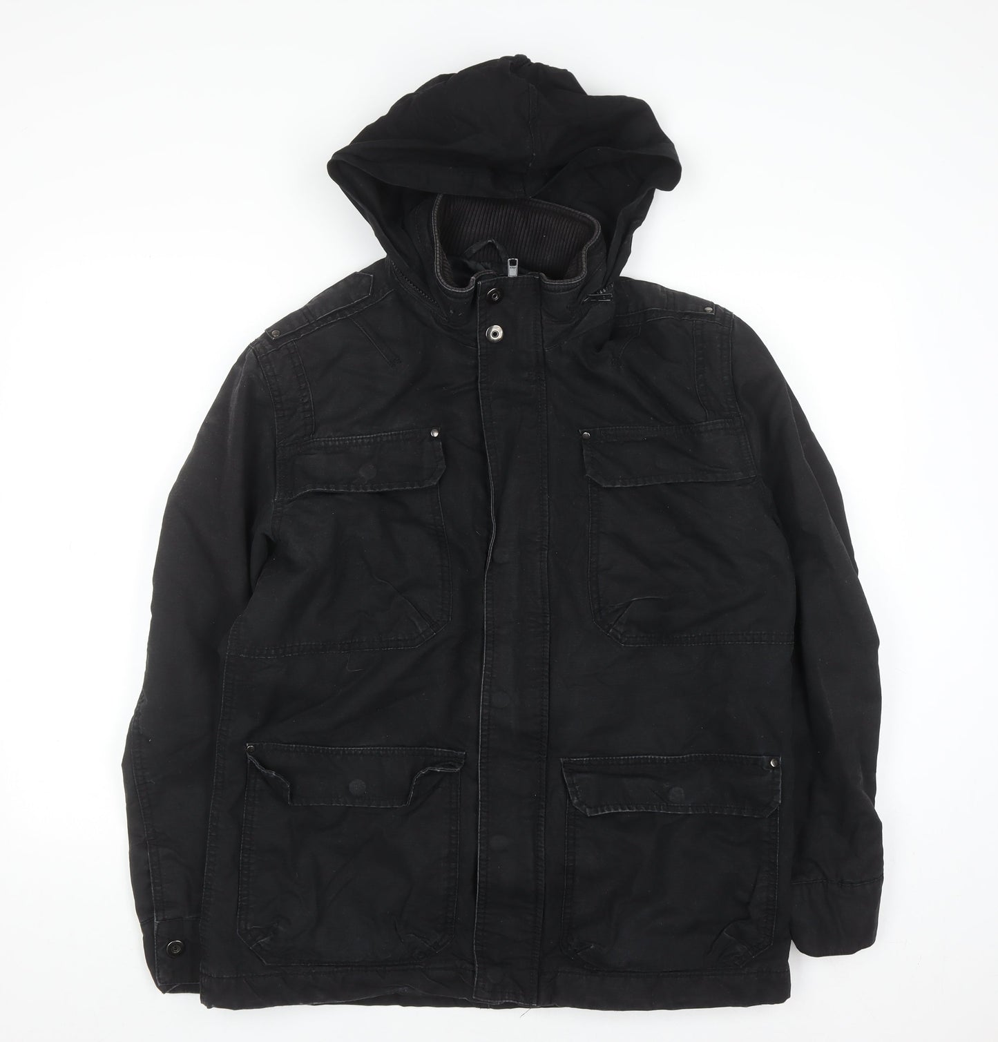 TU Mens Black Cotton Hooded Parka Jacket Size M