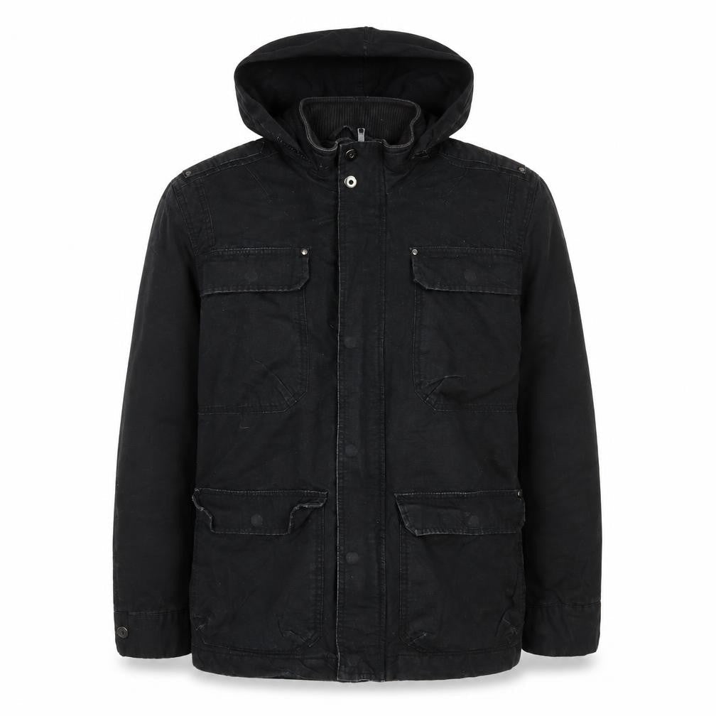 TU Mens Black Cotton Hooded Parka Jacket Size M