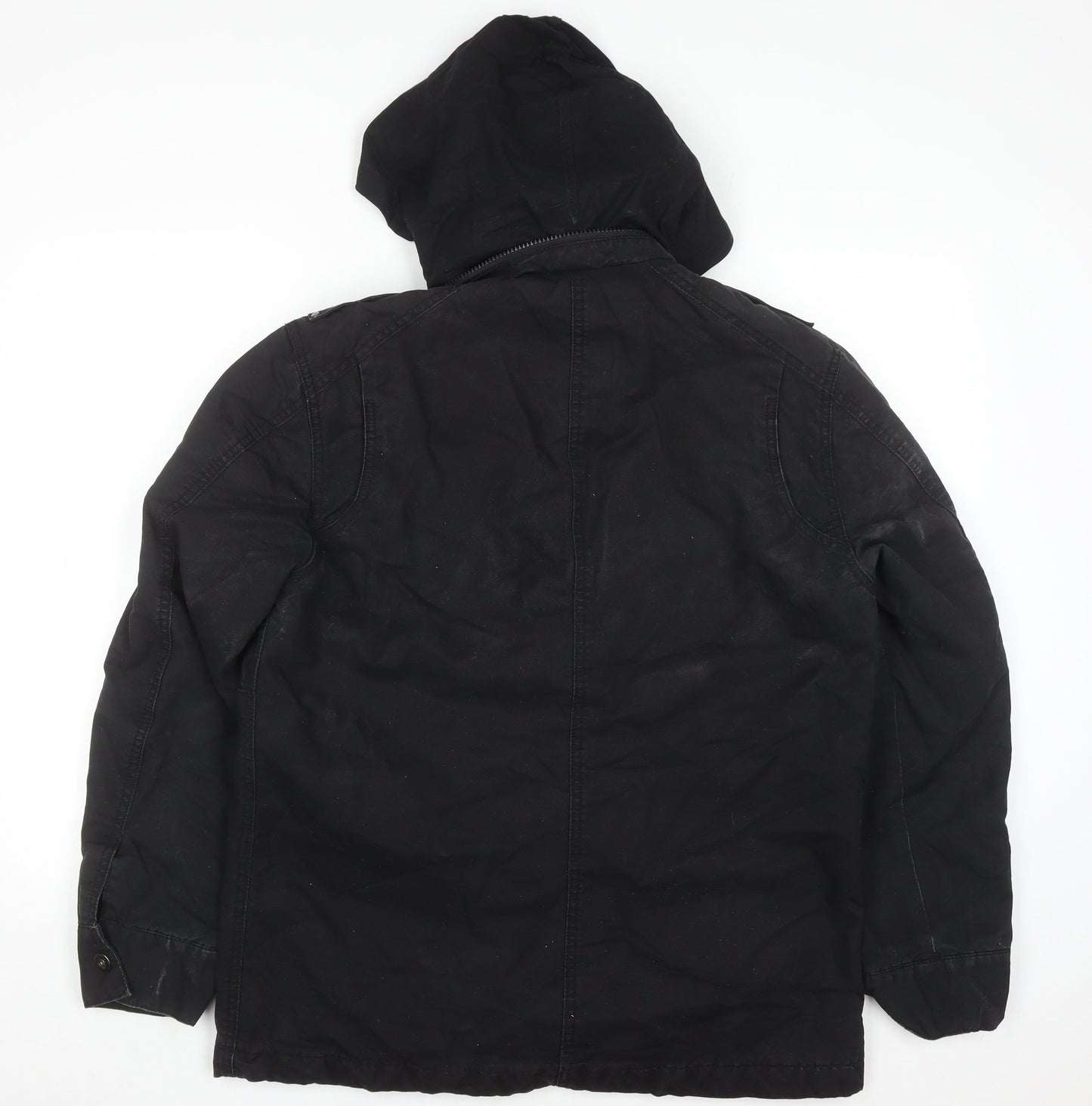 TU Mens Black Cotton Hooded Parka Jacket Size M