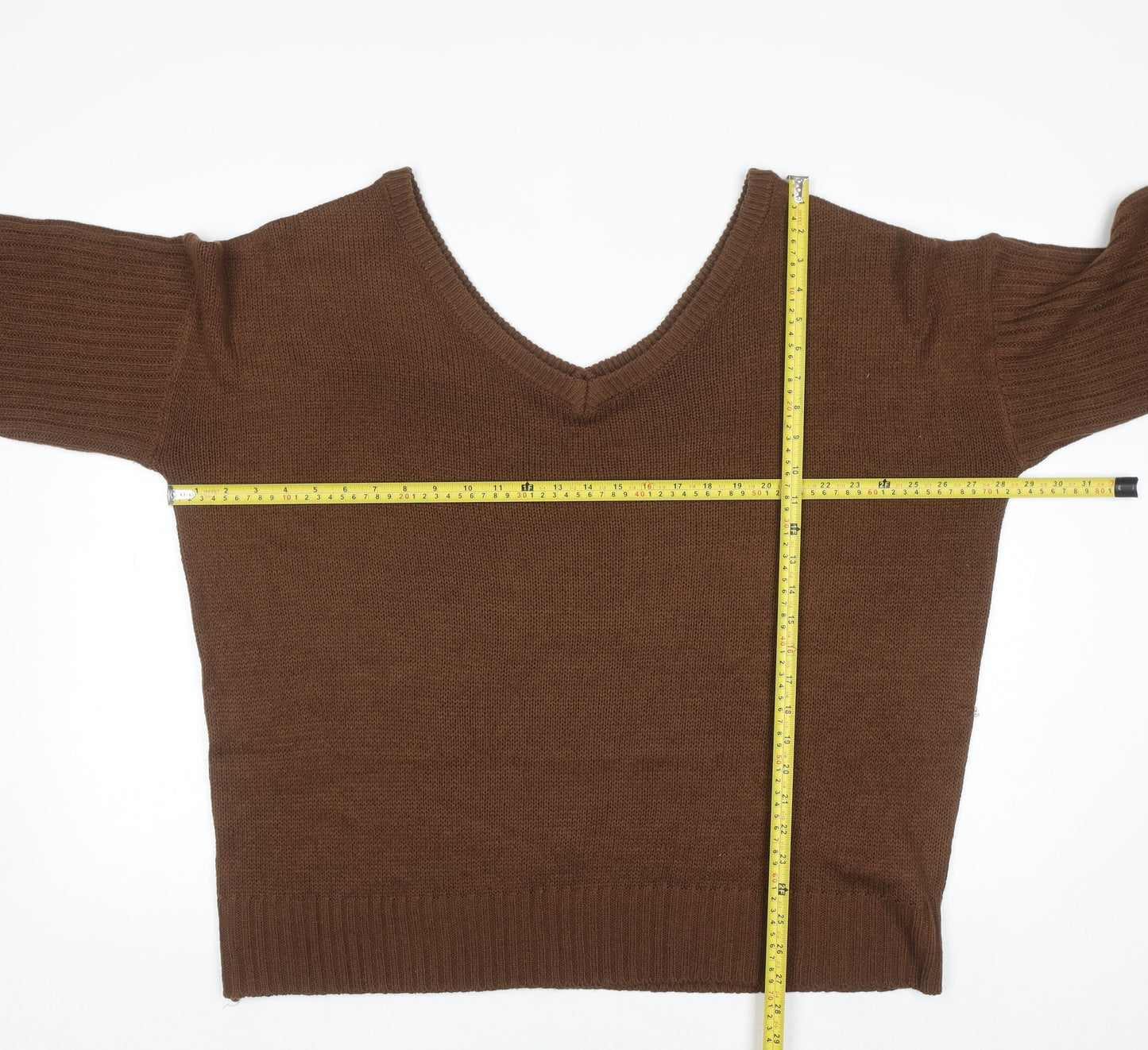 Boohoo Women’s Brown Plus Size 22 V-Neck Knit Pullover Jumper