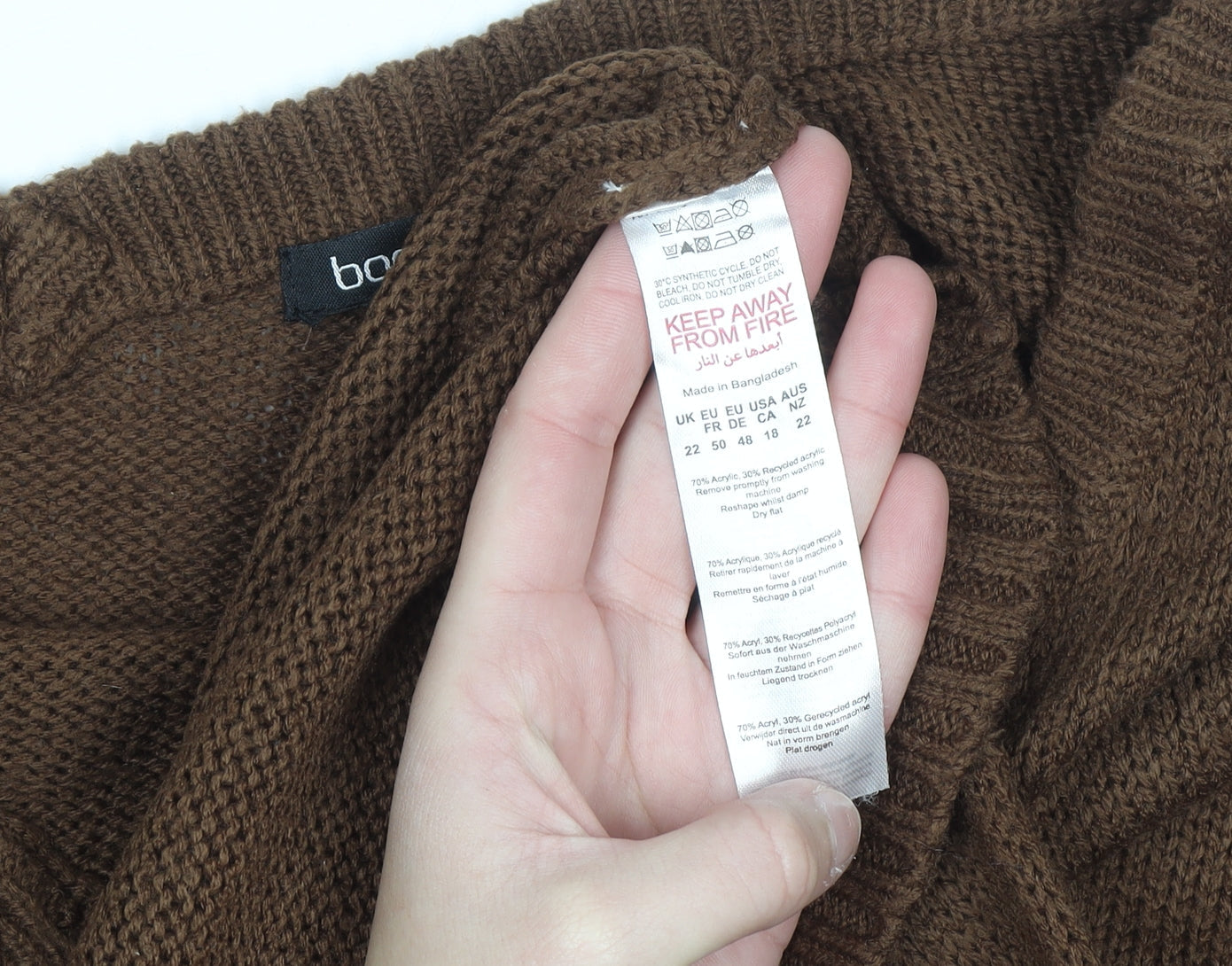Boohoo Women’s Brown Plus Size 22 V-Neck Knit Pullover Jumper