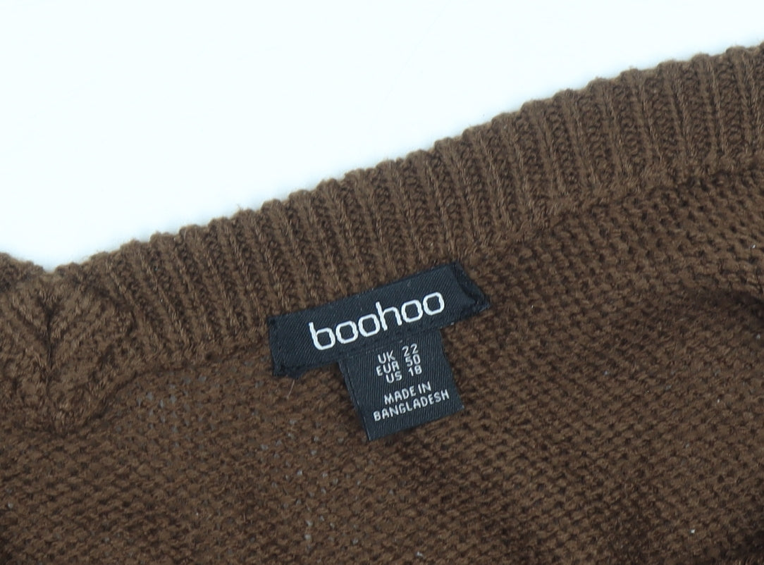 Boohoo Women’s Brown Plus Size 22 V-Neck Knit Pullover Jumper