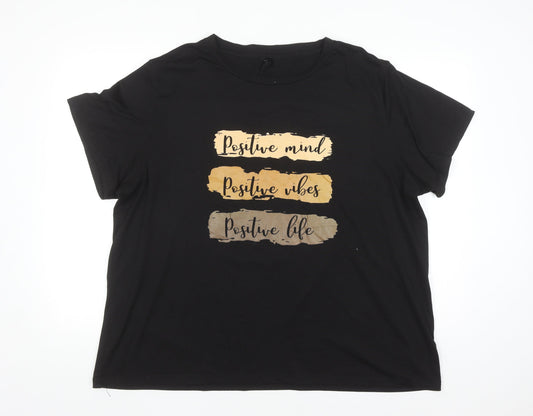 SHEIN Curve Women's Black 2XL Positive Quote Short Sleeve Cotton T-Shirt