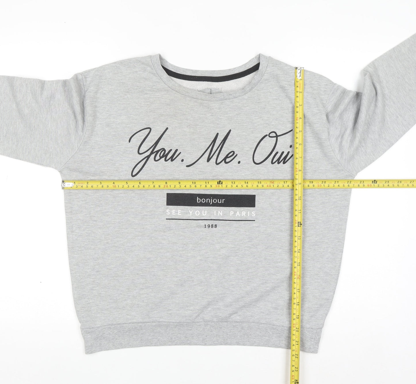 Atmosphere Women's Grey 'You.Me.Oui' Slogan Pullover Sweatshirt Size 16