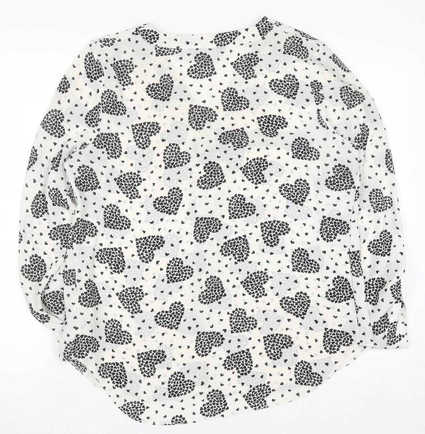 Dorothy Perkins Women White Heart Print Long Sleeve V-Neck Blouse Size 12
