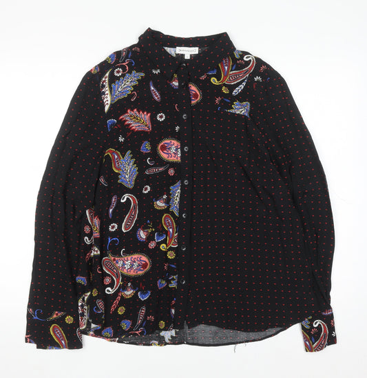 Warehouse Women's Black Paisley Long Sleeve Button-Up Shirt Size 14