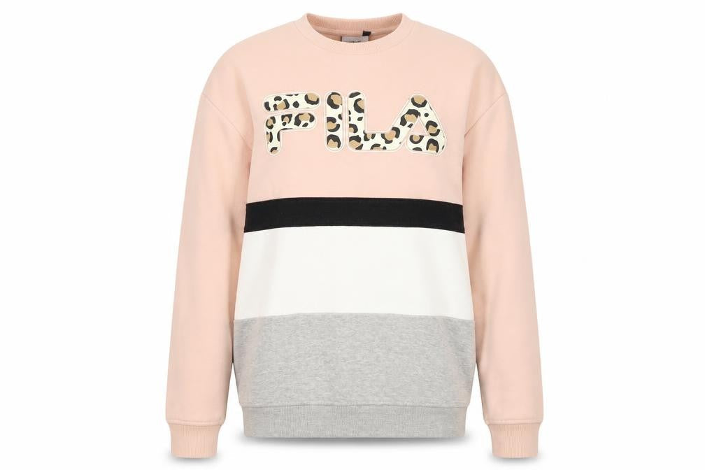 Fila Womens Pink Colourblock Leopard Logo Pullover Sweatshirt S
