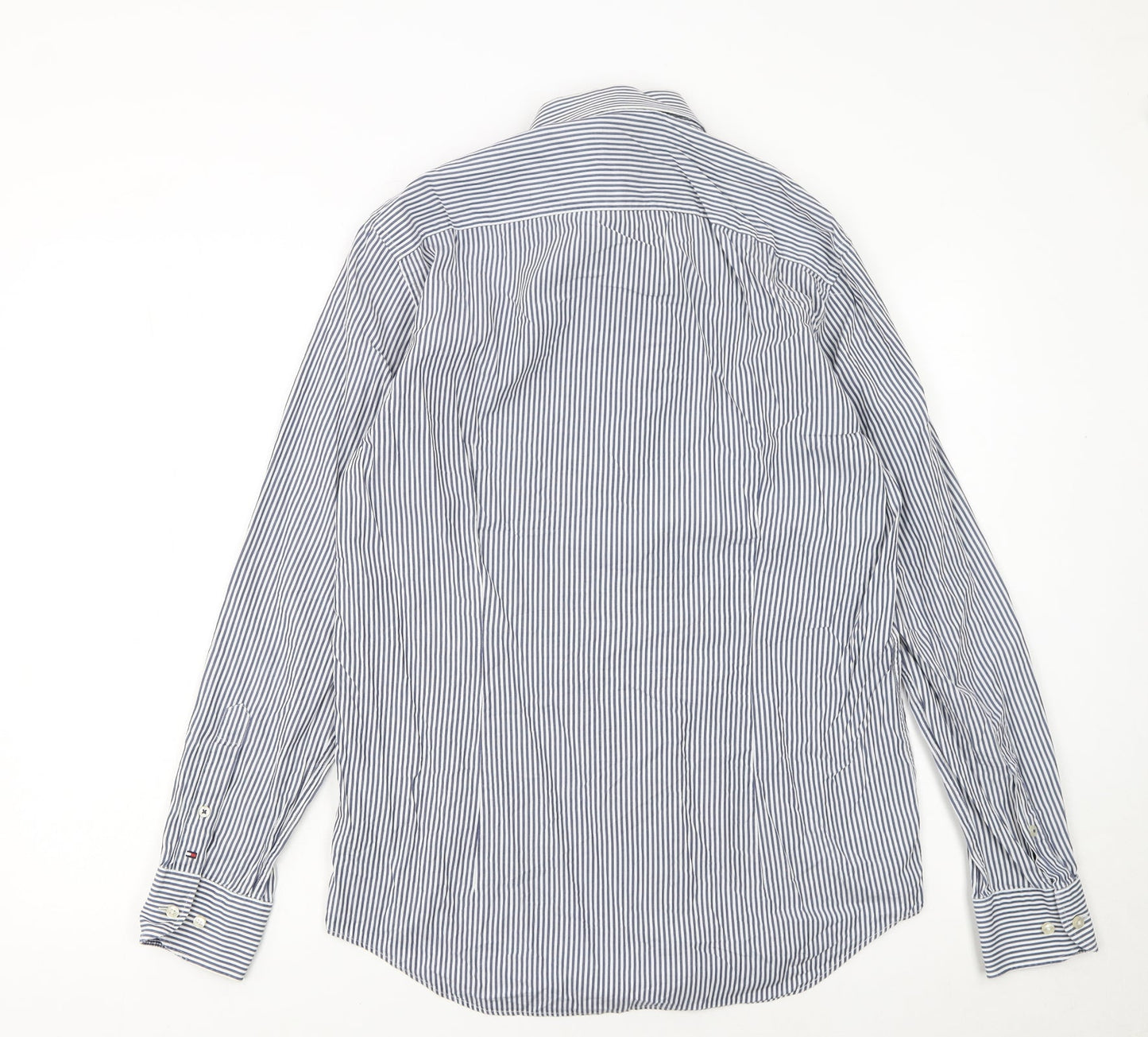 Tommy Hilfiger Men's Blue Striped Slim Fit Button-Up Shirt Size 15.75