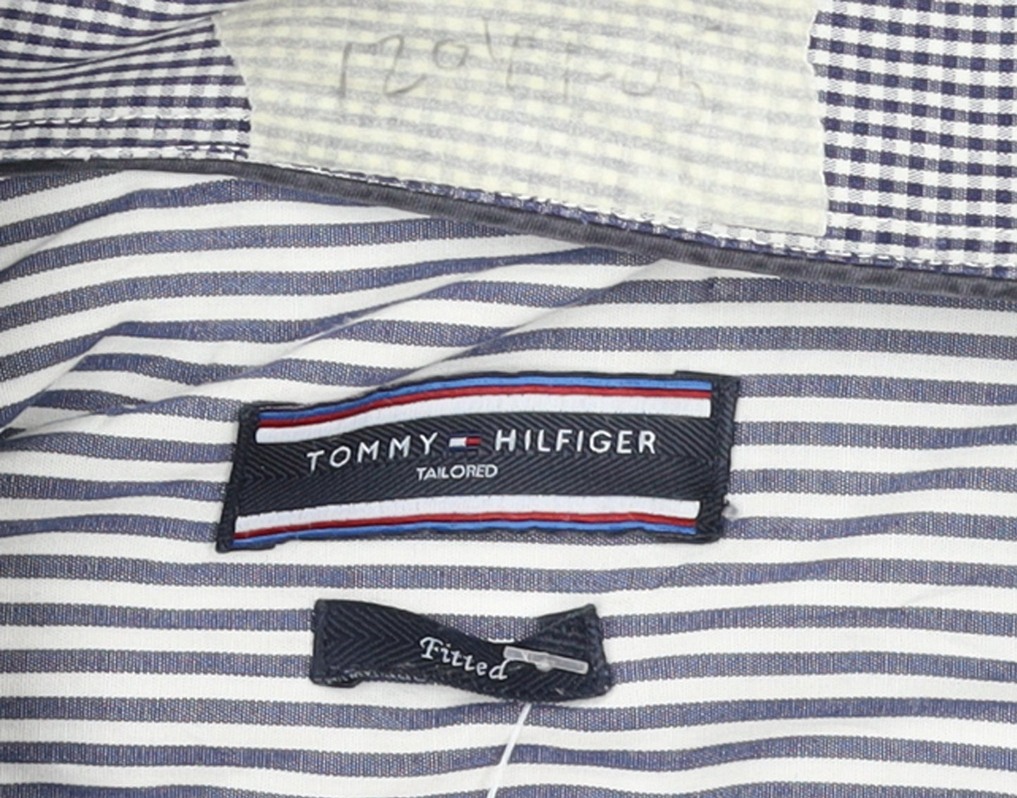 Tommy Hilfiger Men's Blue Striped Slim Fit Button-Up Shirt Size 15.75