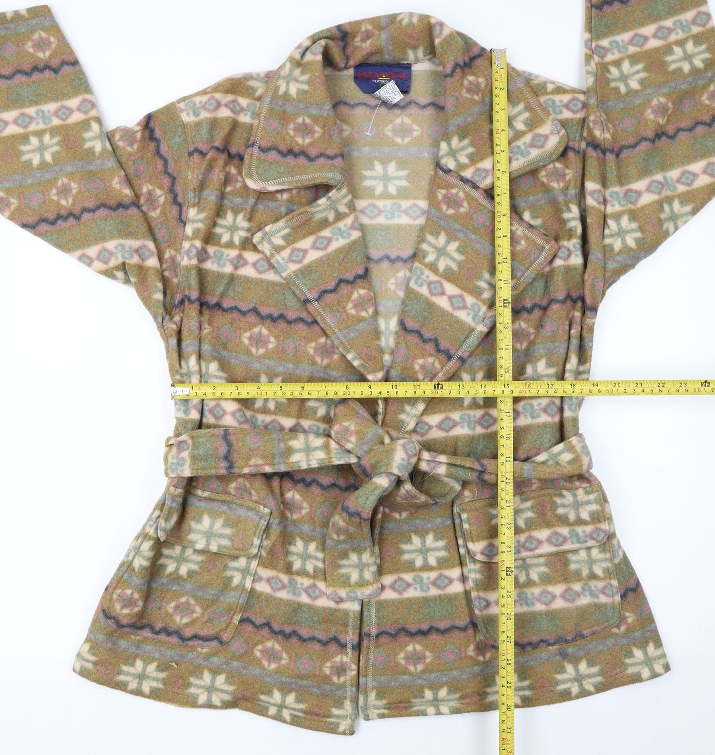 Great Gear Women's Beige Fair Isle Belted Fleece Coat L