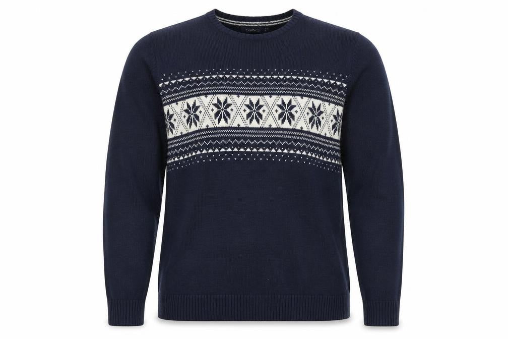 Nautica Men's Blue Fair Isle Cotton Crew Neck Jumper XL