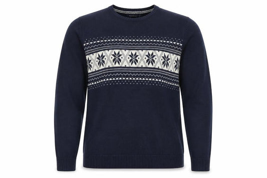 Nautica Men's Blue Fair Isle Cotton Crew Neck Jumper XL