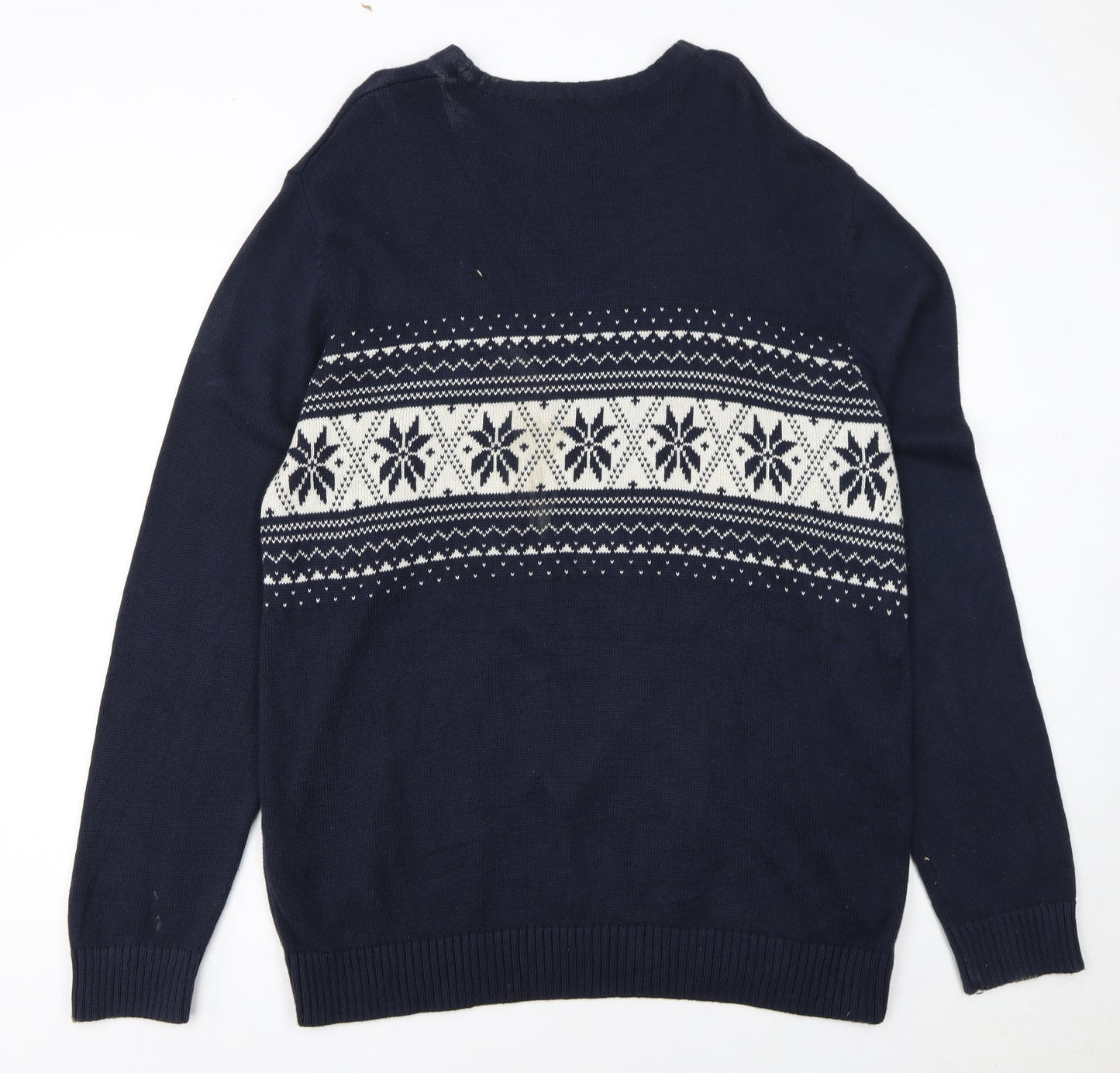 Nautica Men's Blue Fair Isle Cotton Crew Neck Jumper XL