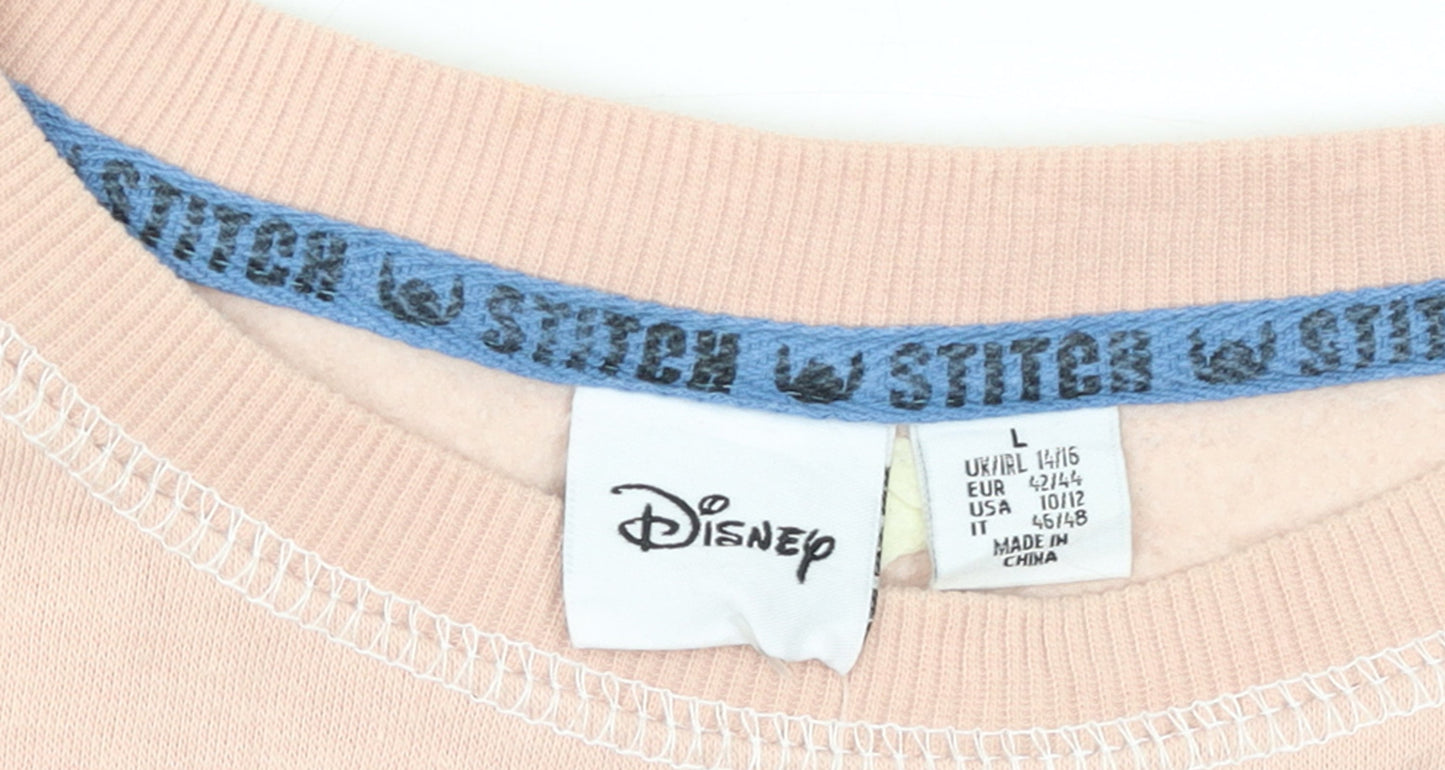 Disney Women Pink Stitch Chillin' Sweatshirt L Relaxed Fit Pullover