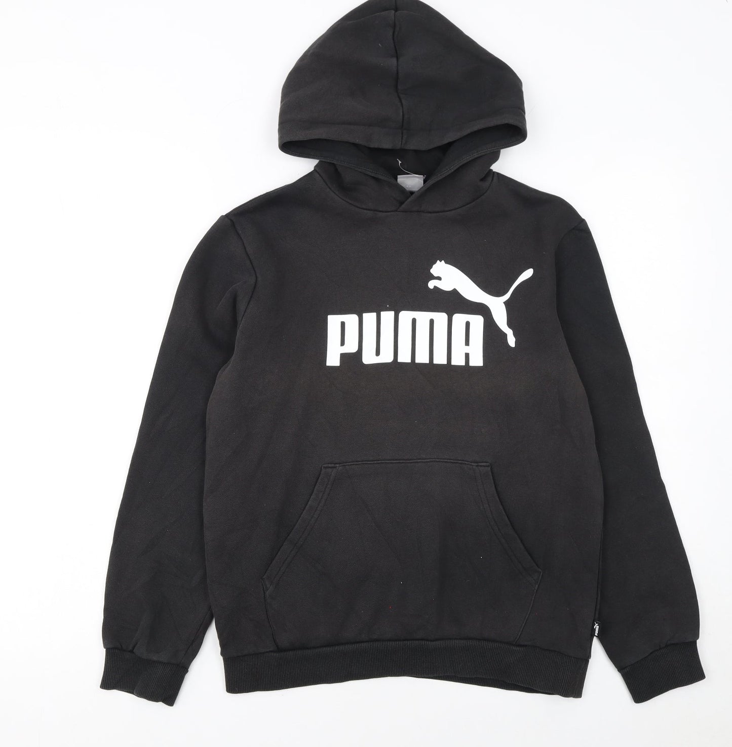 Puma Boys Black Hoodie Size 13-14 Years Pullover Cotton Blend Fleece