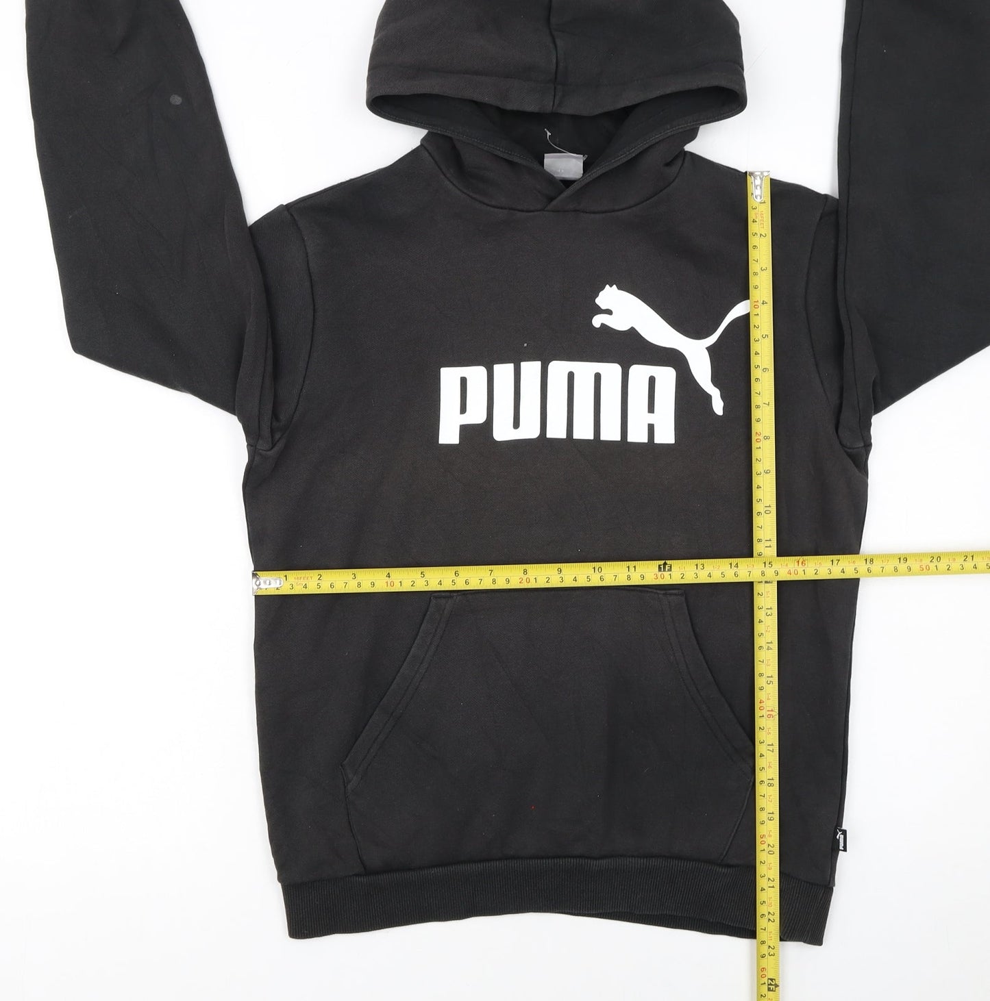 Puma Boys Black Hoodie Size 13-14 Years Pullover Cotton Blend Fleece