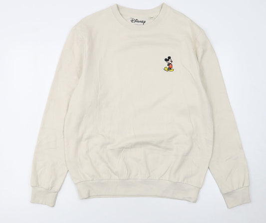 Disney Women Beige Mickey Mouse Pullover Sweatshirt Size 12 L